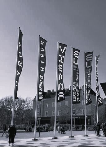 Flags of different nations at the Hyrox European Championships